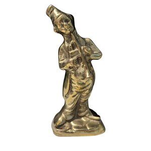 Vintage Brass Figurine Of Clown Playing Trumpet